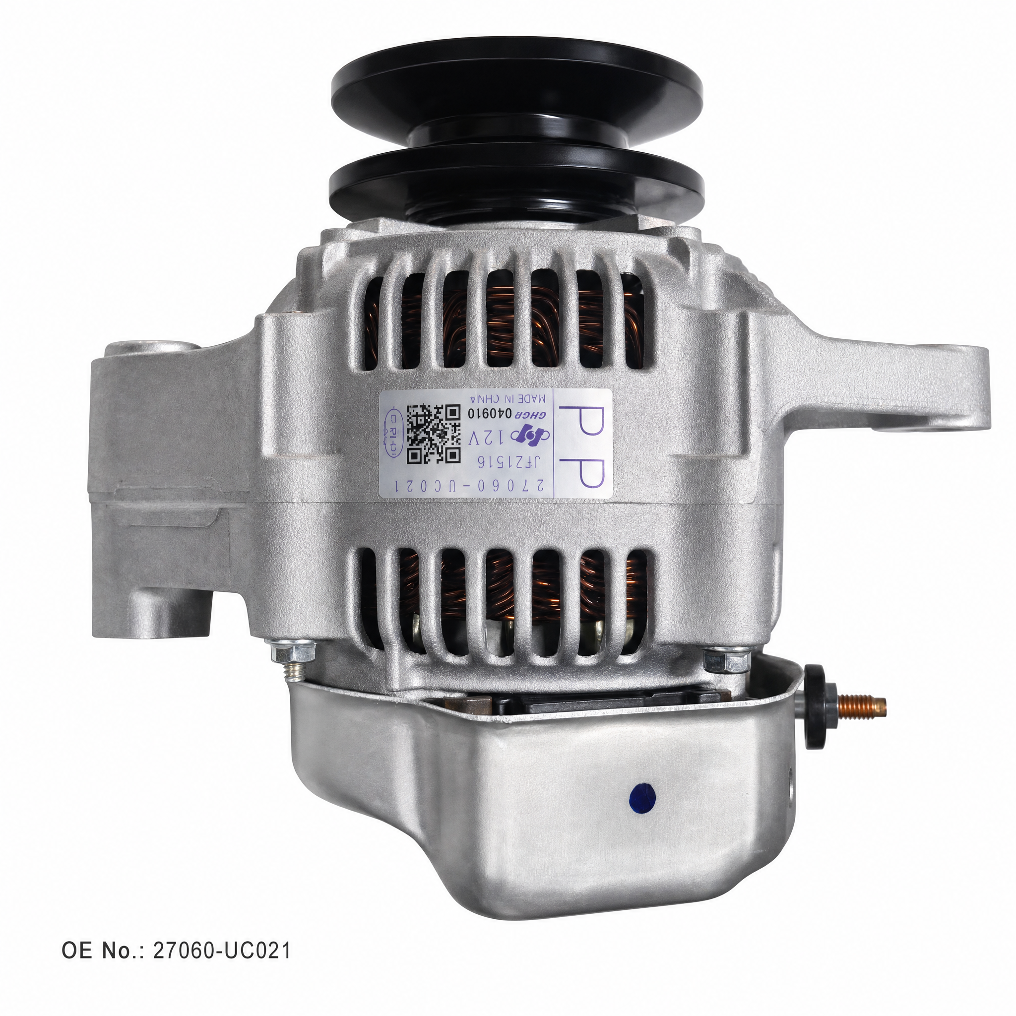ALTERNATOR ASSY — 27060-UC021 — Electrical System · OE 27060-UC021 Representative image of JIA CHENG overseas B2B forklift and OE parts export workflow.